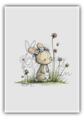 Blueberry Bunnies- Bunny with Pink flowers
