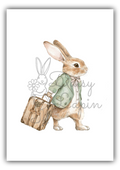 Vintage bunnies- Bunny walking with a suitcase