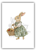 Vintage Bunnies- Bunny with a green gingham dress and basket