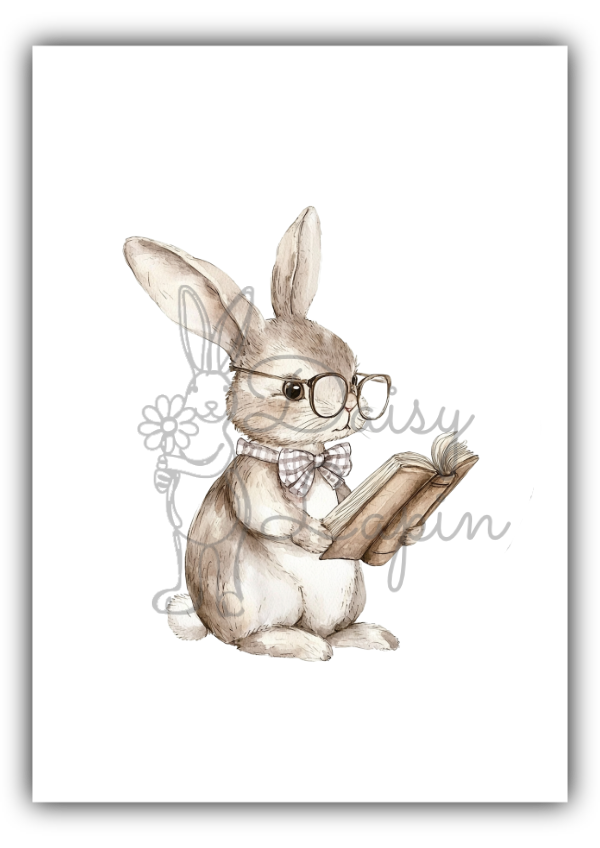 Vintage Bunnies- Bunny reading a book
