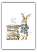 Vintage bunnies- Bunny with a stack of books