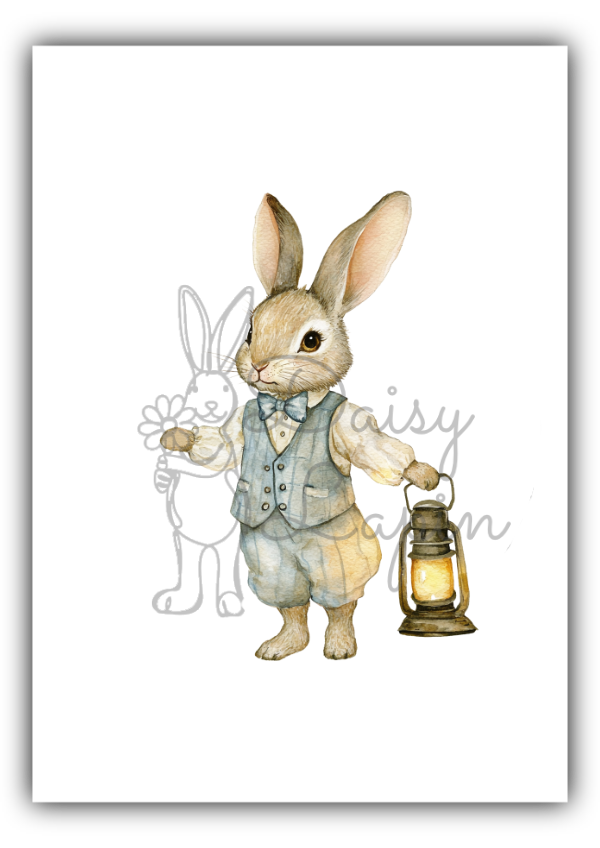 Vintage Bunnies- Bunny with a torch light