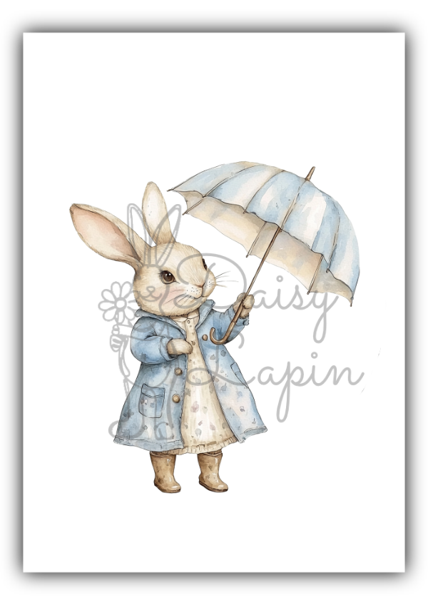 Vintage Bunnies- Bunny with a blue umbrella