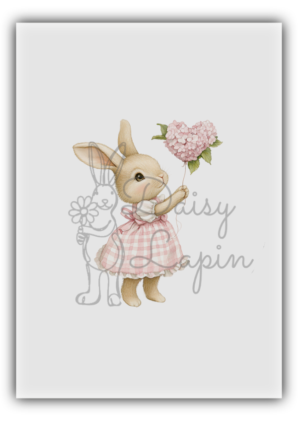 Rose Bunnies- Bunny with pink gingham dress