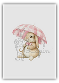 Rose Bunnies- Bunny sitting with a pink umbrella