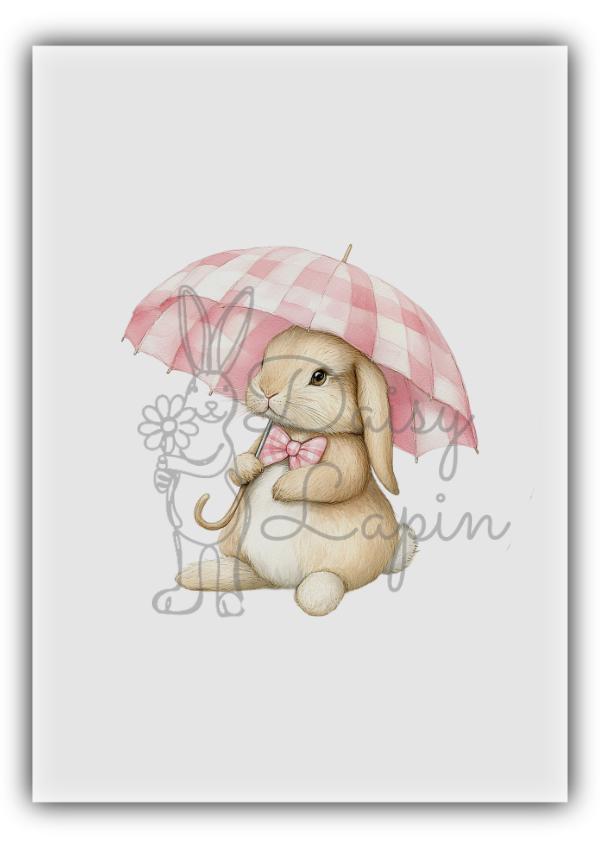 Rose Bunnies- Bunny sitting with a pink umbrella