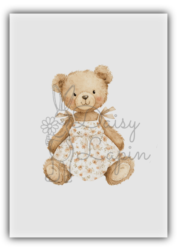 Comfy Bear- Bear sitting with a flower dress