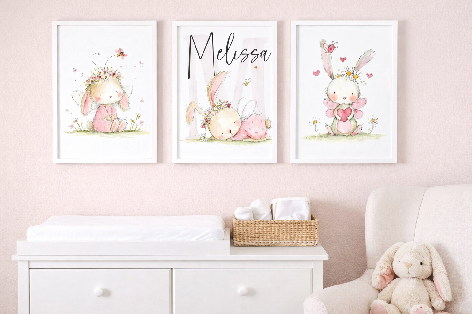 Name Card- Blush bunnies - Set of 3 bunnies (1)