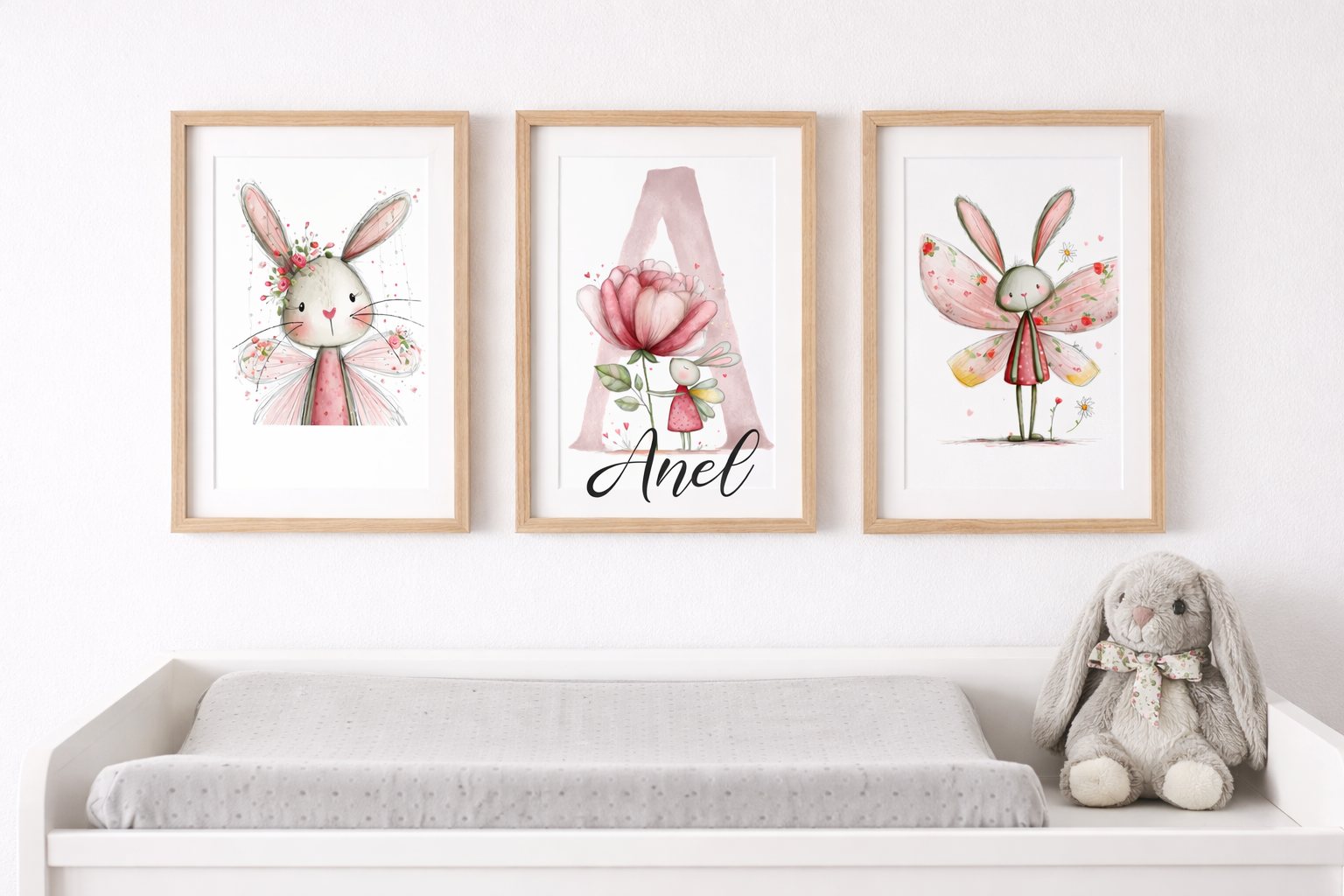 Name Card - Cherry Bunnies- Set of 3 bunnies (2)