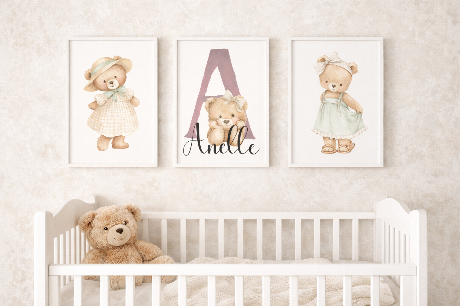 Name Card- Comfy Bears- Set of 3 bears for girls