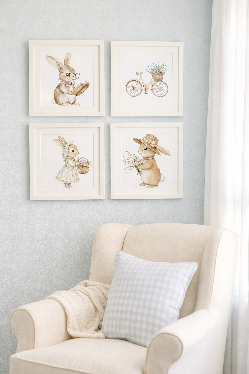 Name Card- Vintage bunnies- Set of 4 bunnies (1)