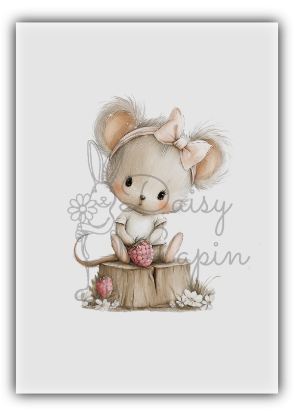 Mulberry Mouses- Girly mouse sitting on a tree stump