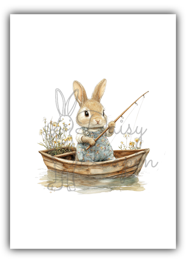 Garden Bunnies- Bunny with a fishing rod