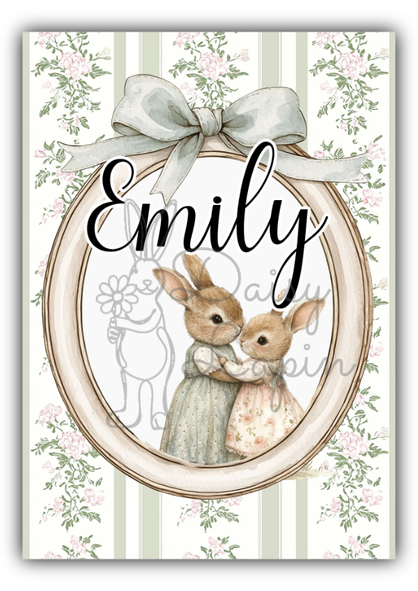 Name Card- Garden Bunnies- Personalized (2)