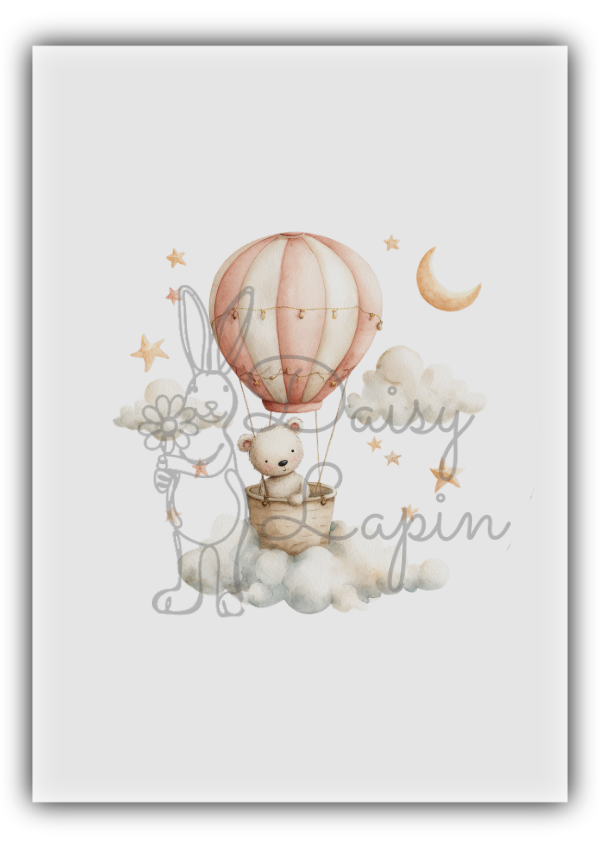 Nursery Bears- Bear in Light coloured Hot air balloon