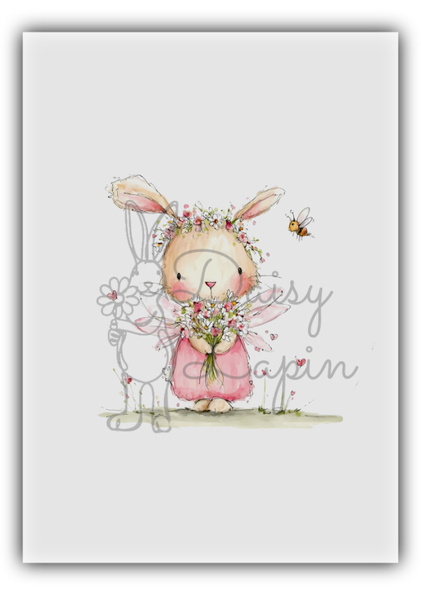 Blush Bunnies - Bunny holding a bunch of flowers